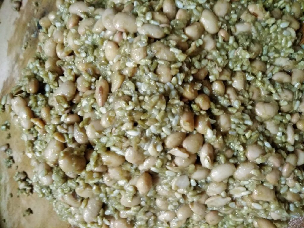 麹と塩、大豆を混ぜたところ